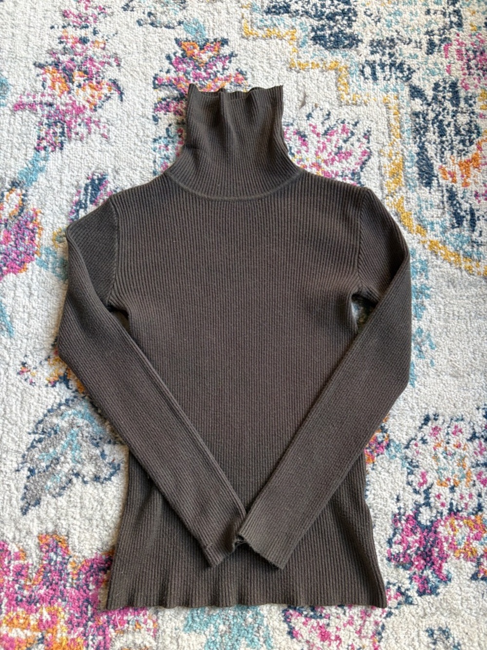 SHEIN Ribbed Turtleneck Sweater - Dark Brown